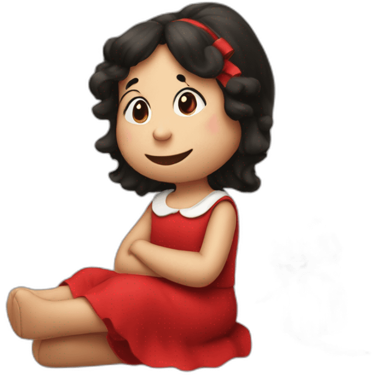 Mafalda girl red dress anda ribbon sitting emoji