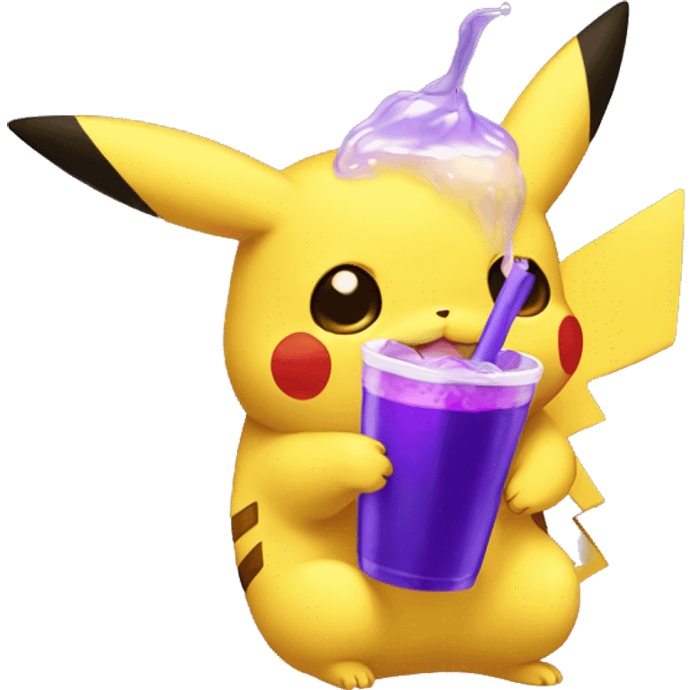 Pikachu sipping purple drink emoji