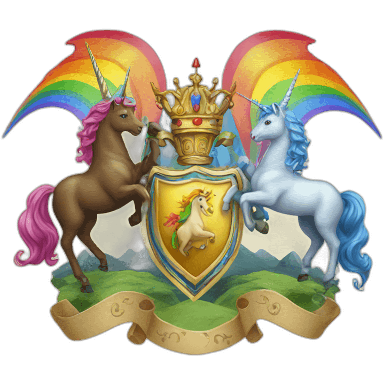 Coat-of-arms-held-by-rainbow-unicorns emoji