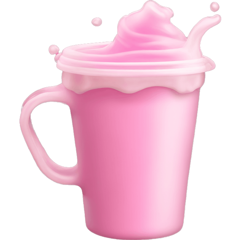 A sippy cup spilling pastel pink liquid.  emoji