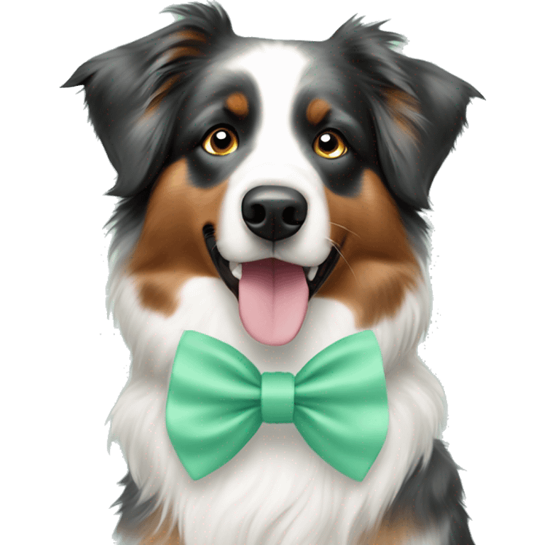 Australian shepherd with mint green bow tie  emoji