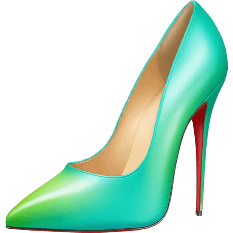 Hyper Realistic top view of a pair of tiffany blue to pistachio green ombre 
Louboutin stiletto high heel shoes. emoji