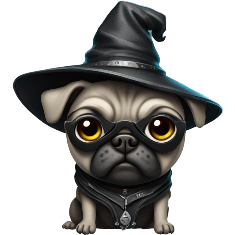 cyberpunk pug wearing a black wizard's hat emoji