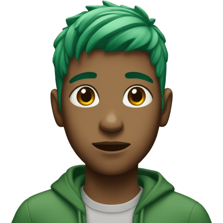 teenager with green hair in the front, brown medium size emoji