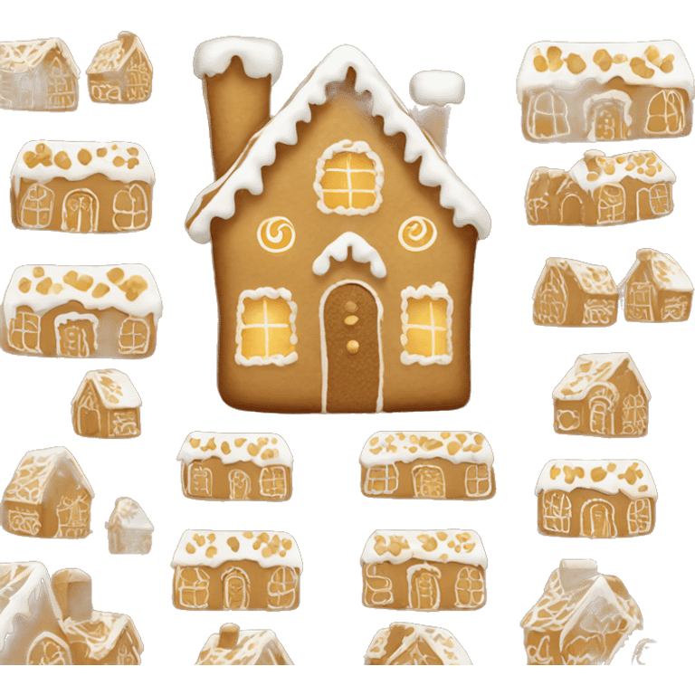 light brown and gold and white gingerbread house emoji