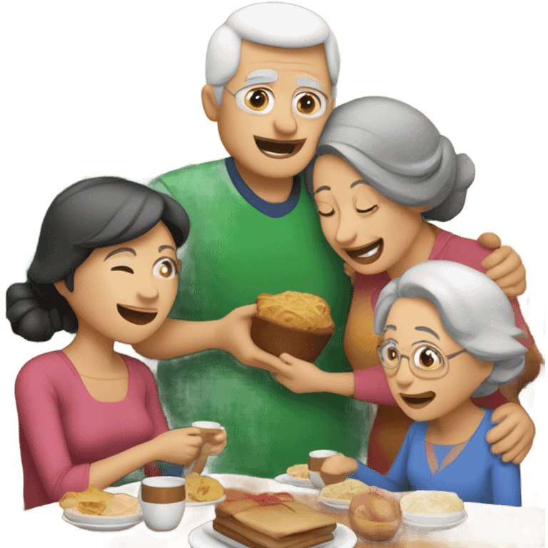 familia cenando en navidad de un padre una madre una hija y una abuela emoji