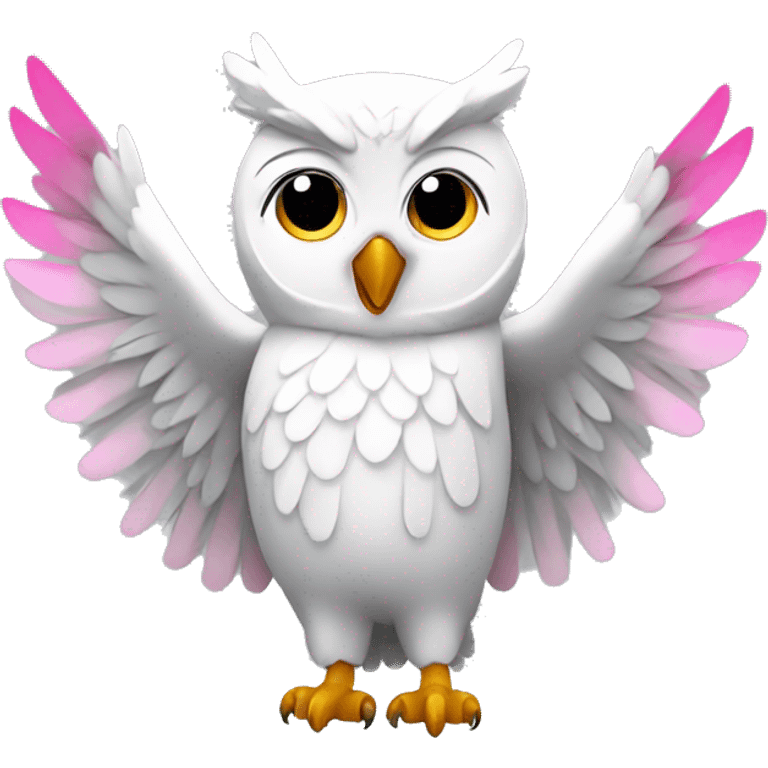 white owl with pink ears and grey wings, laughing emoji