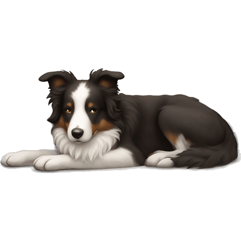 Curly brown haired girl sleeping with a black and white border collie emoji