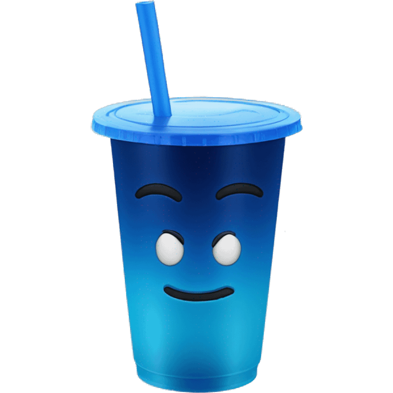 Dark blue ombré drink in plastic cup with a straw and lid emoji