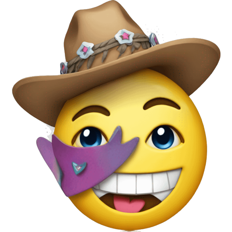 A smiley face dressed like a cowgirl going at a disco emoji