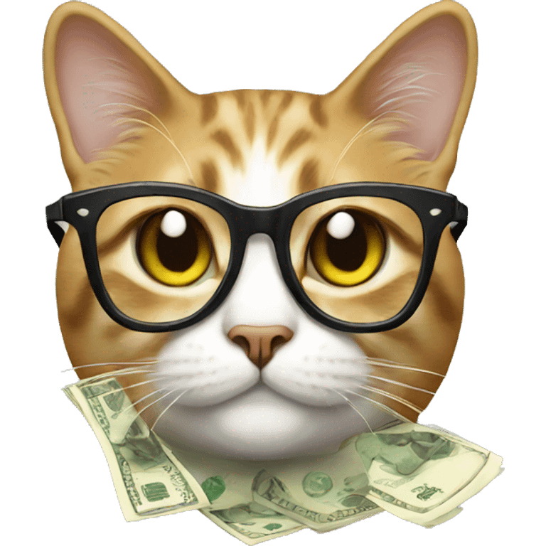 cat in black glasses with money emoji