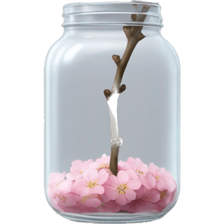 Realistic big sakura flower stem in a transparent jar vase emoji