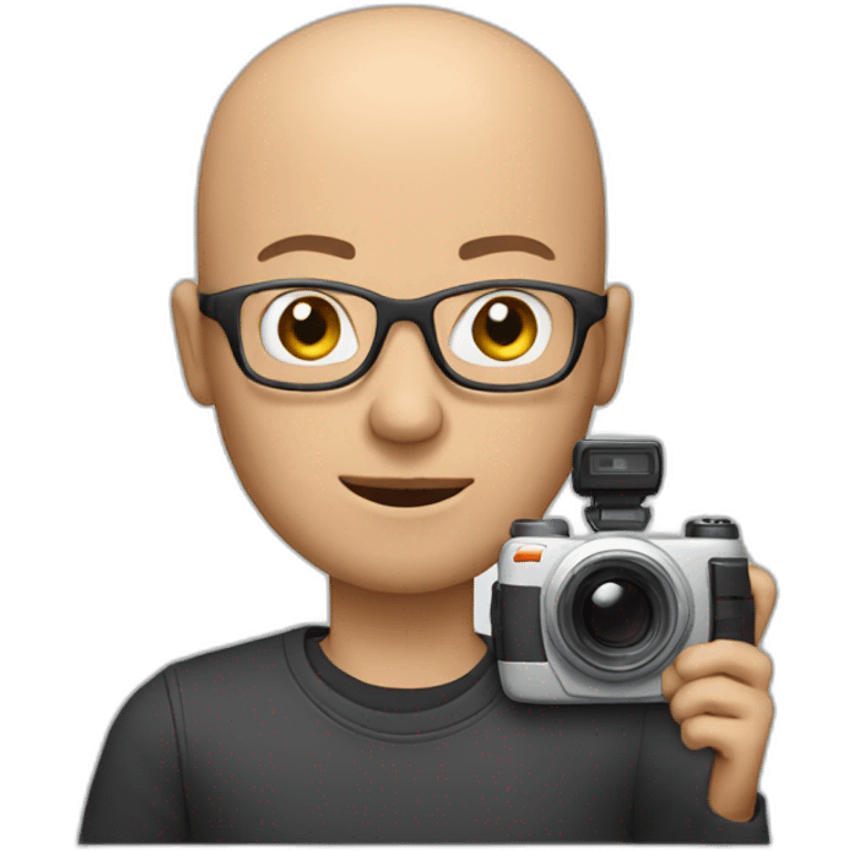 man without hair and large glasses holding a video camera emoji