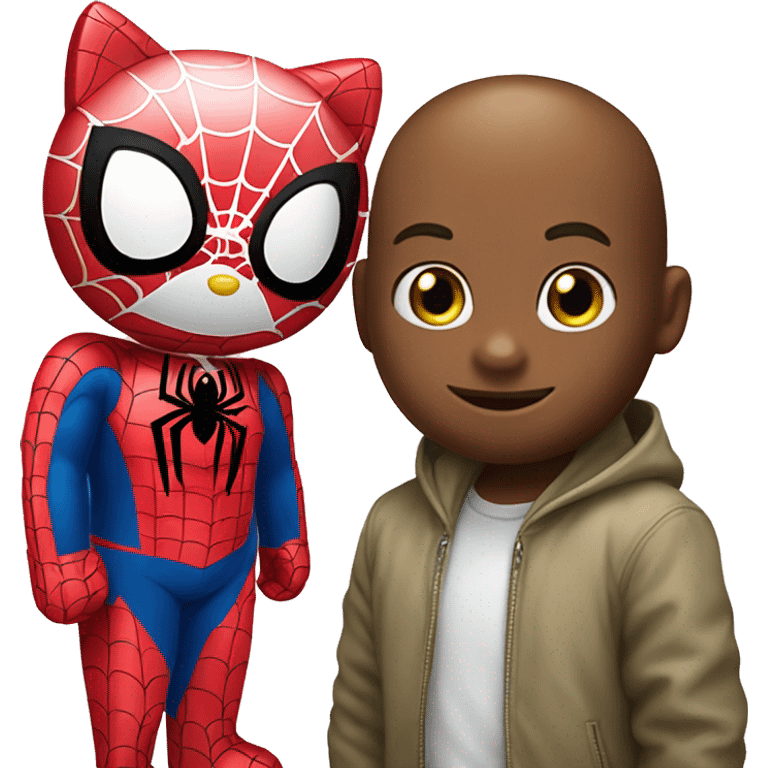 hello kitty standing next to spider-man  emoji