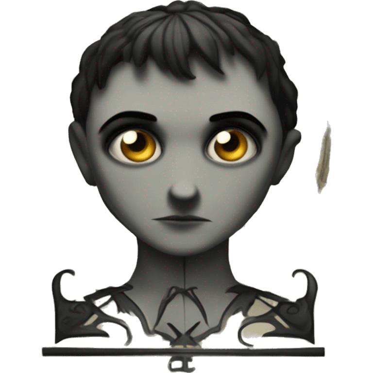 a horror-themed icon in a gothic and art deco hybrid - of the letters 'PD' emoji