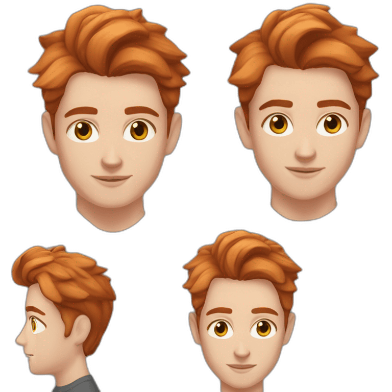 handsome young man, 26 years old, red-ish hair, almond-shaped face, pointy nose, scandinavian heritage, crystal earrings, fashionable emoji