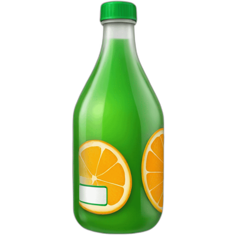 Orange bottle with green cap and yellow label emoji