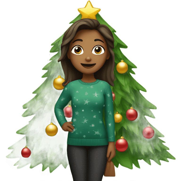 Girl under Christmas tree emoji