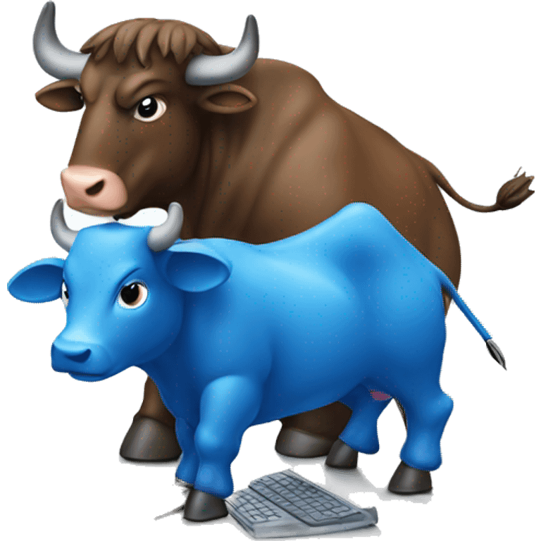 a blue bull working on a computer emoji