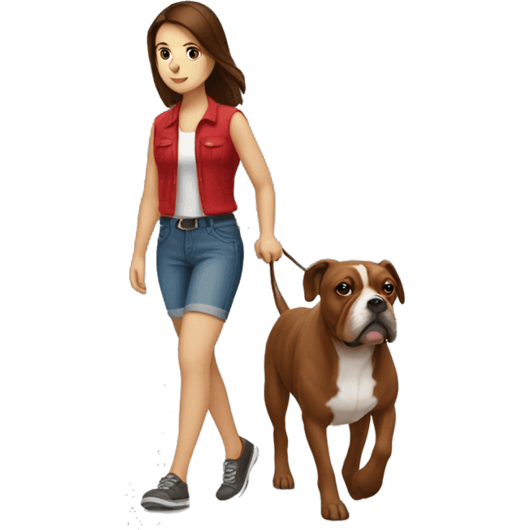 Brunette walking a Red Beabull  emoji