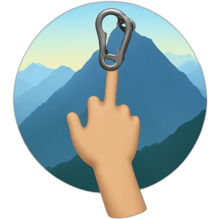 a hand holding a climbing clip in front of a mountain emoji