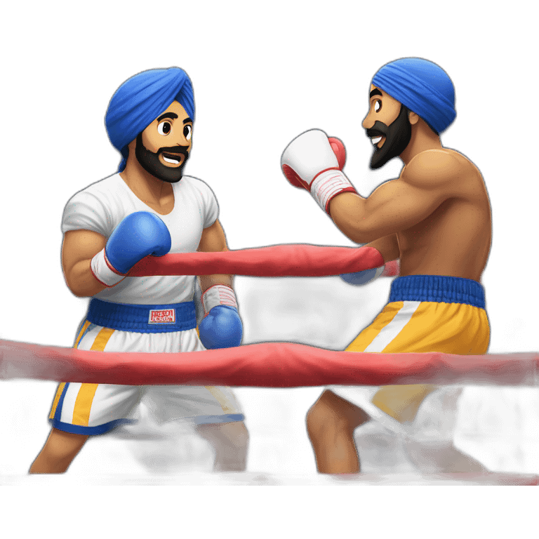 A sikh dude doing boxing in a ring knocking someone out infront of a cheering crowd emoji