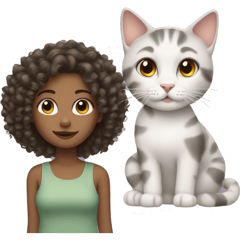 Girl with curly hair with cat  emoji