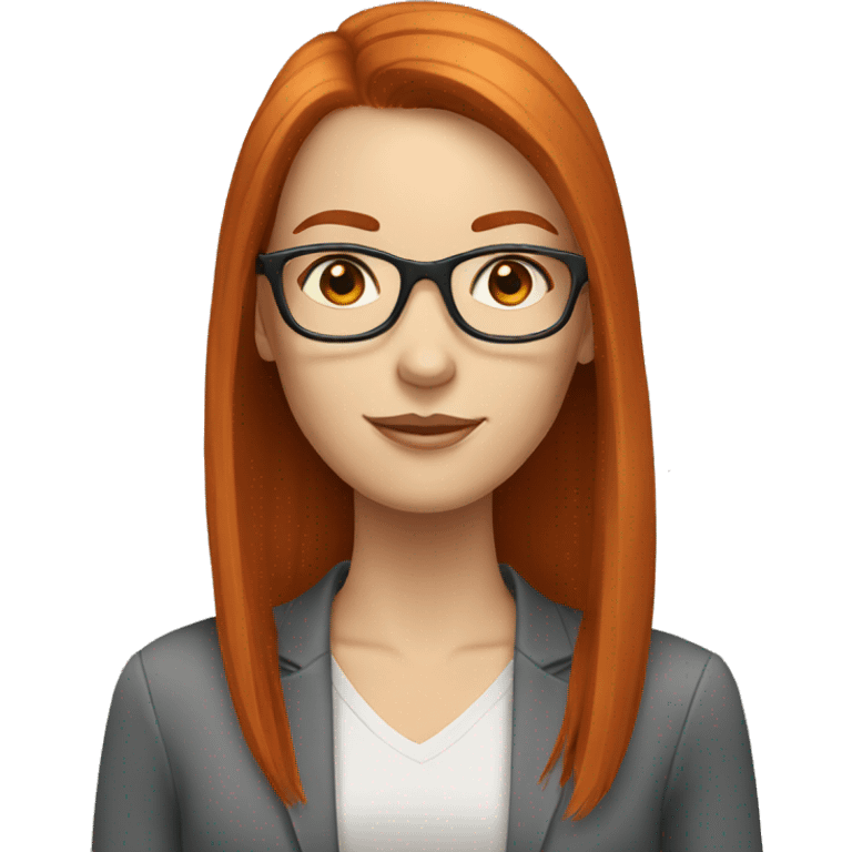 redhead white woman with long straight hair and glasses emoji