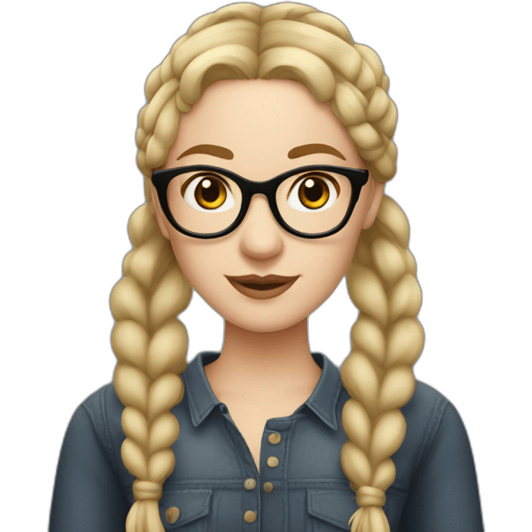 white woman with blonde pigtail braids and large dark rimmed glasses emoji