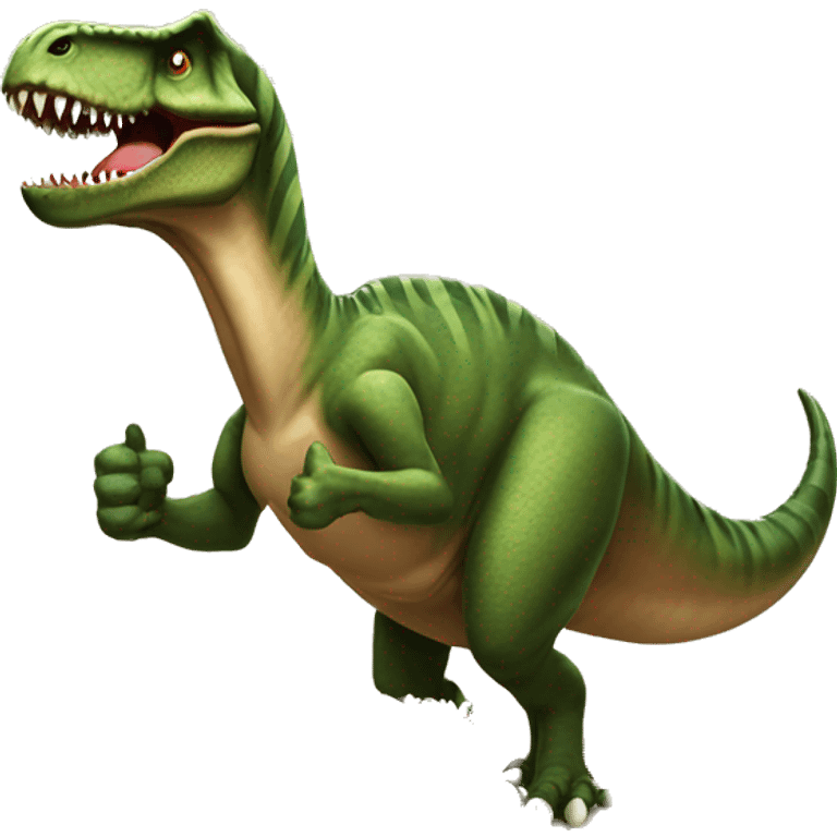 tyrannosaurus showing thumbs up with a table with food in the backgound emoji