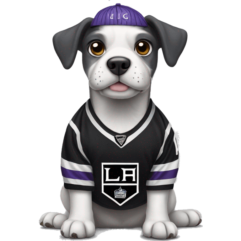 Dog wearing la kings hockey jersey emoji