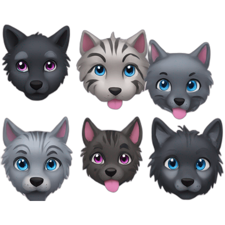 Black wolf  blue eyes kiss gray tiger pink eyes emoji