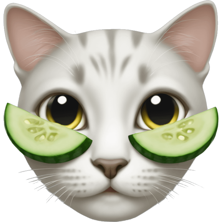 Cat with cucumbers on their eyes emoji