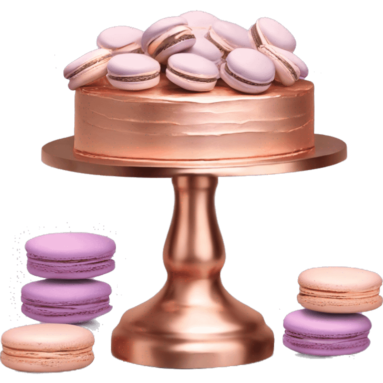 Realistic isolated rose gold layered cake stand with lavender and rose gold macaroons on the stand. emoji