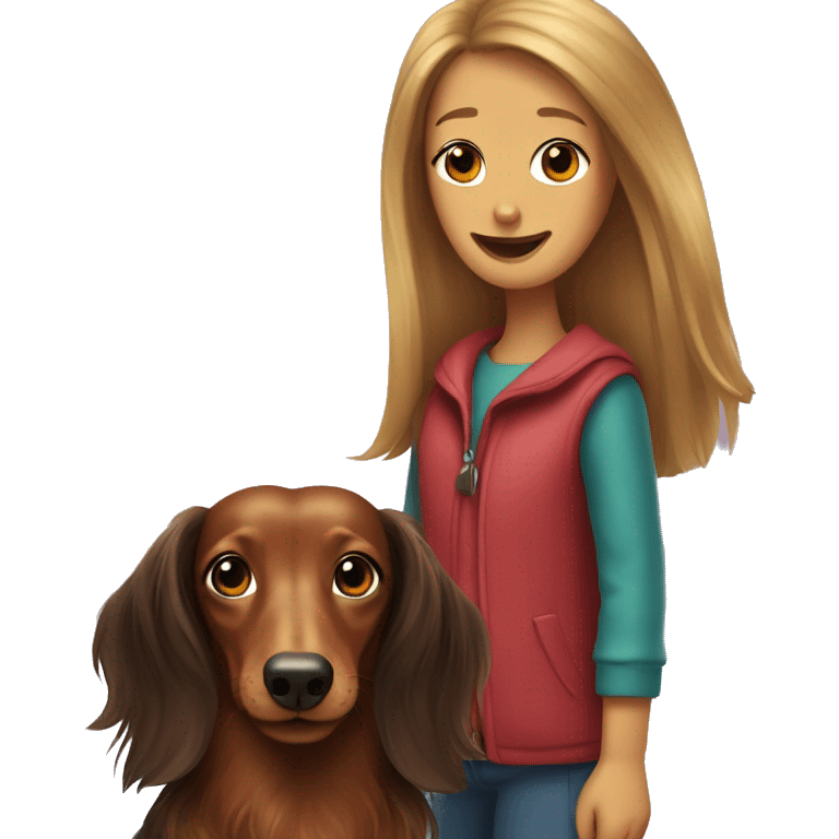 Long-haired dachshund with girl emoji