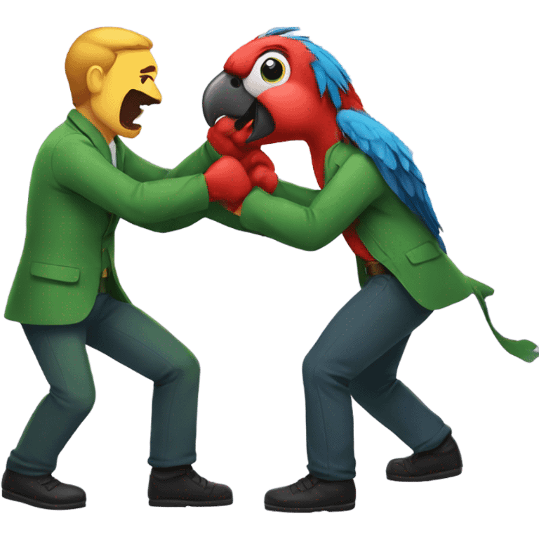 Two men fighting over a parrot emoji