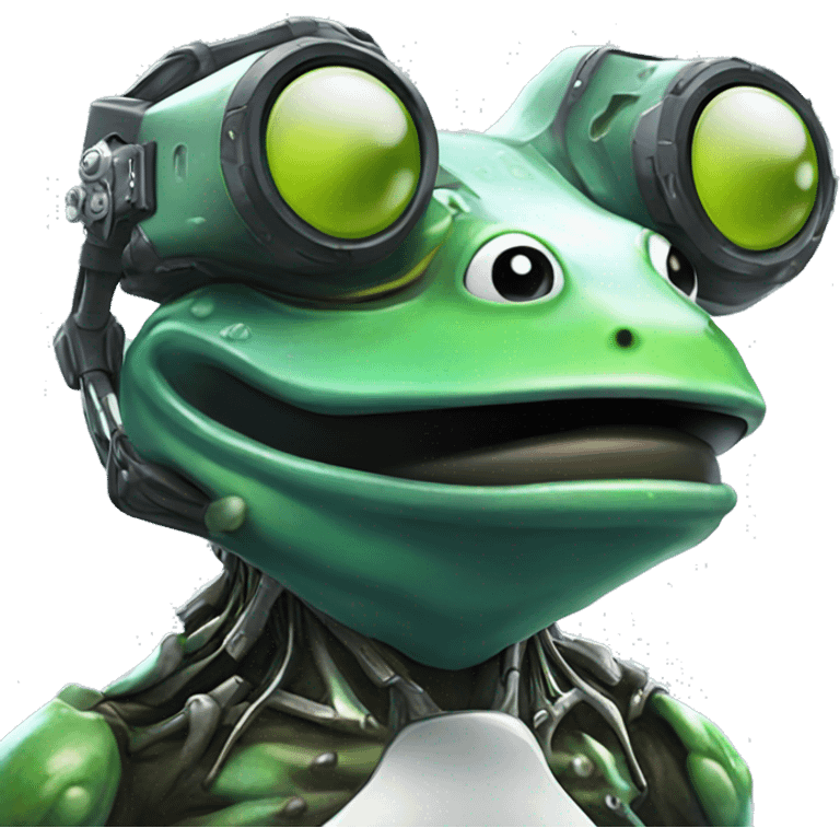 Generate cyber frog with vr glaces and cybernetic armur emoji