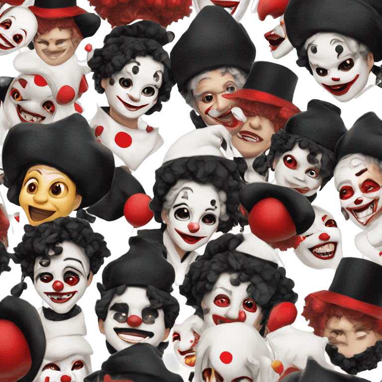 jester whitemakeup black jester hat black hair white shirt red clown nose emoji