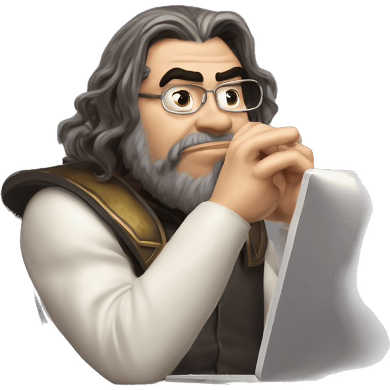 Warcraft geeky computer whispering Steve Wozniak in Marvel Avengers style, oil paint, mysterious eyes, intricate lips, masterpiece pose, odd perspective, beautiful, desirable, logical emoji