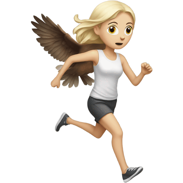 White skinned girl running away from owl emoji