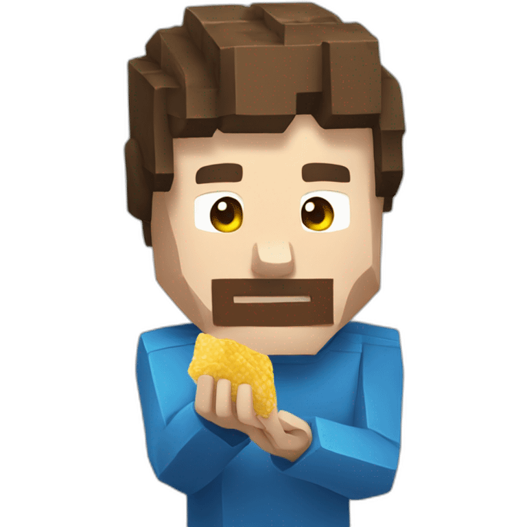 Steve from Minecraft eating chips emoji