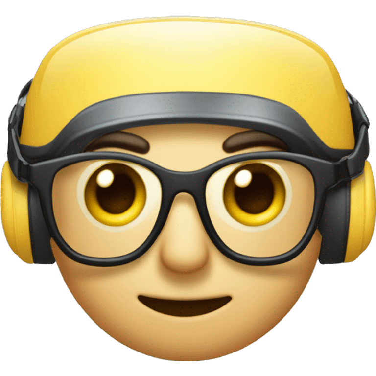 Quiero un emogi empresarial con un casco y lentes de seguridad con tapones auditivos, que dea color de piel claro emoji