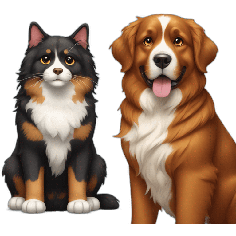 A Bernese dog beside A tortoiseshell cat without white fur emoji