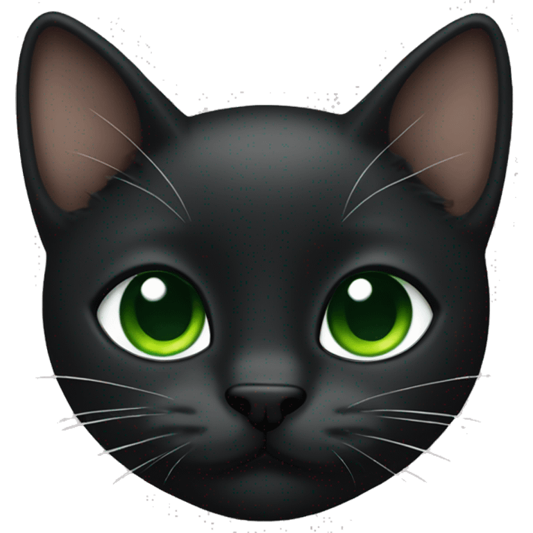 Black baby cat. With green eyes and a littel white dot at the throate emoji