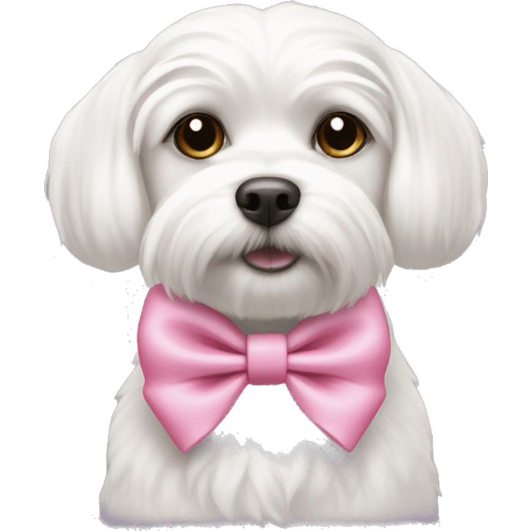 A white Maltese dog with a mini pink bow on her head emoji