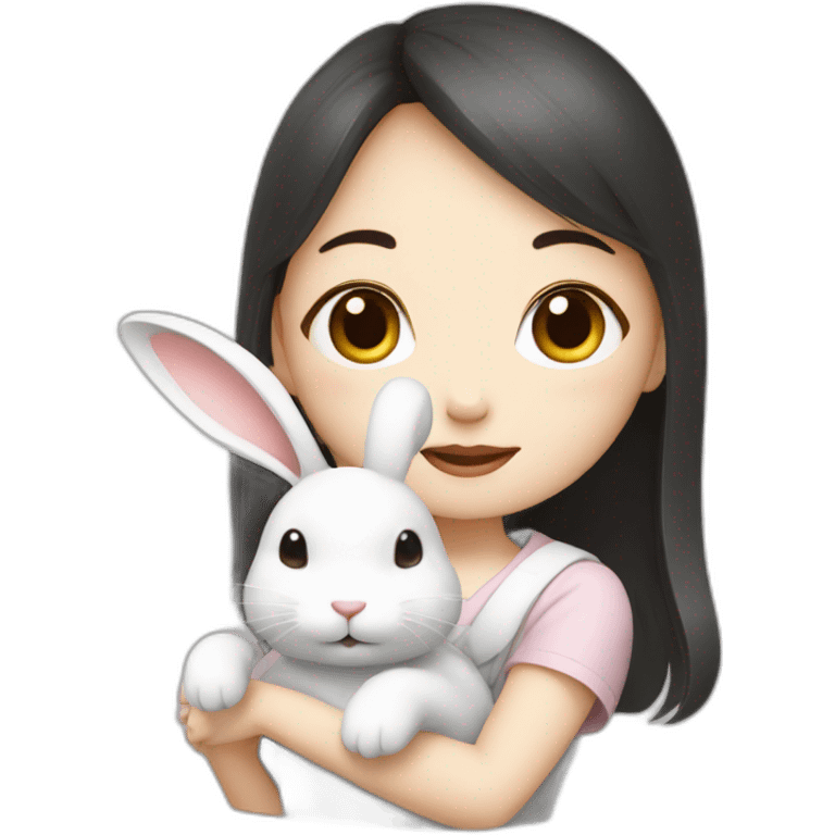 a korean girl with white rabbit emoji