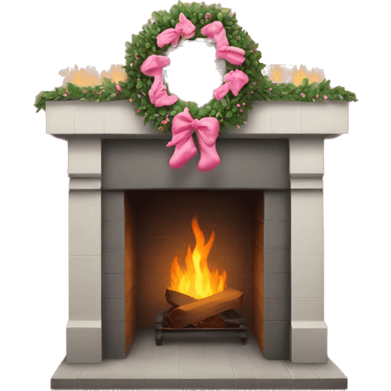 Brick fireplace with pink wreath and pink stockings emoji