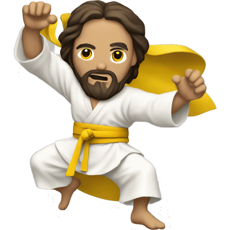 Jesus fighting Kung Fu with a yellow belt emoji