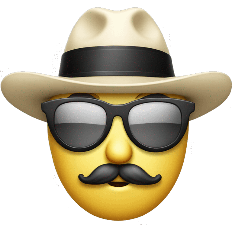 emoji carita con bigote gafas y sombrero voltiao blanco negro emoji