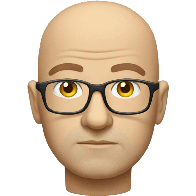 Create an image of a bald philosopher with glasses, looking thoughtful and serious, wearing a plain T-shirt.  emoji